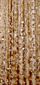 Elegant beaded waterfall wallpaper in warm brown tones with sparkling beads.