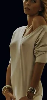 Woman in beige sweater fashion wallpaper