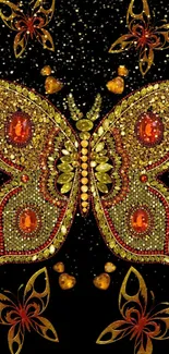 Intricate bejeweled butterfly art on luxurious mobile wallpaper.