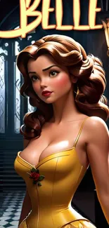 Belle in a yellow dress, Disney princess wallpaper.