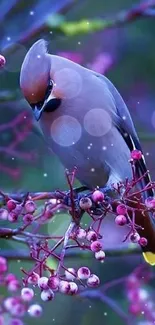 Elegant bird perched on a vibrant berry branch.