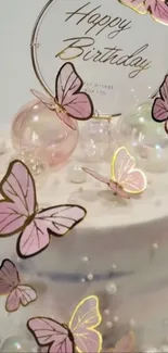 Elegant birthday cake with pink butterflies decoration