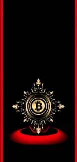 Elegant wallpaper with Bitcoin symbol on black and red background.