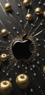 Elegant wallpaper with black apple and gold details.