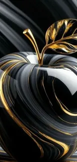 Luxurious black and gold apple wallpaper design.