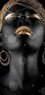 Elegant art portrait in black and gold design for mobile wallpaper.