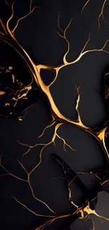 Elegant black and gold fractal design wallpaper.