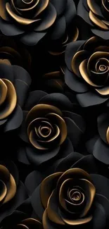 Elegant black and gold roses mobile wallpaper, perfect for a chic look.