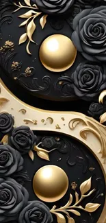 Black and gold rose design wallpaper