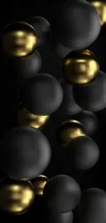 Elegant black and gold spheres on dark wallpaper design.