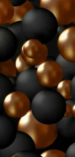 Black and gold spheres mobile wallpaper.