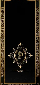 Elegant black and gold ornamental phone wallpaper design