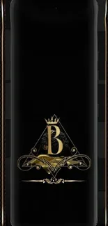 Elegant black and gold wallpaper featuring a regal crown and letter B.