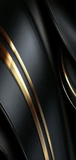 Elegant black and gold abstract wallpaper with curved lines.