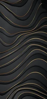 Elegant black wallpaper with gold lines on a mobile screen.