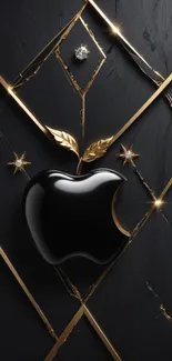 Sleek black and gold phone wallpaper with glossy apple emblem.