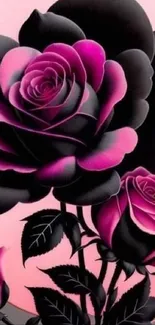 Elegant black and pink roses mobile wallpaper with a pastel background.