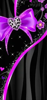 Elegant black and purple wallpaper with floral heart bow.