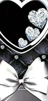 Luxurious black and silver wallpaper with heart designs.