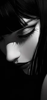 Black and white serene anime portrait artwork