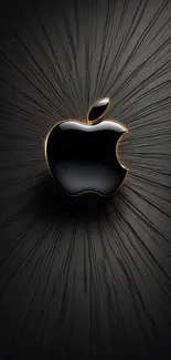 Sleek black Apple logo on textured background.