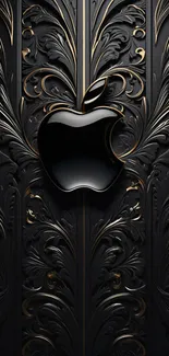 Elegant black wallpaper with apple logo and gold accents.