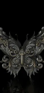 Decorative black and gold butterfly art wallpaper.