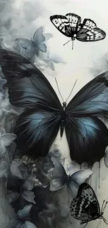 Elegant black butterfly with artistic background on mobile wallpaper.