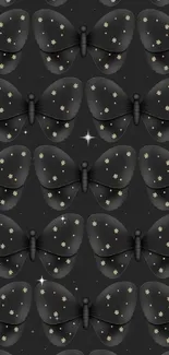 Elegant black butterfly wallpaper with gold stars.