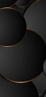 Black circular abstract wallpaper with gold accents.