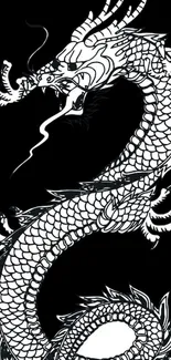 Intricate black and white dragon art wallpaper.