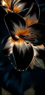 Elegant black floral mobile wallpaper with orange highlights.