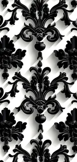 Elegant black floral pattern on a white background mobile wallpaper.