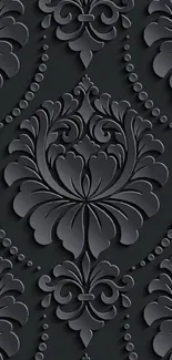 Elegant black floral wallpaper with 3D ornate patterns for phone.