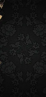 Elegant floral black wallpaper with gold accents.