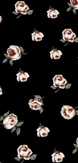 Elegant black wallpaper with classic floral design featuring roses.