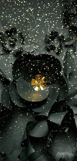 Elegant black paper flowers with gold accents wallpaper.