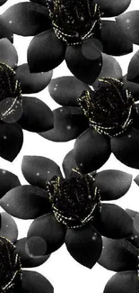 Elegant black flowers with gold accents, perfect for a chic mobile wallpaper.