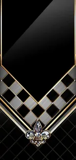 Elegant black and gold geometric phone wallpaper.