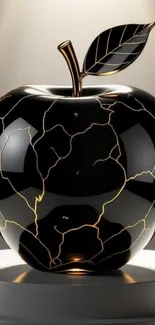 Elegant black apple with gold cracks on display.