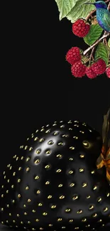 Luxurious black and gold strawberry wallpaper.