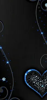 Elegant black wallpaper with sparkling heart.