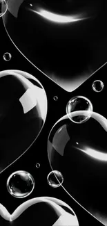 Black hearts with glossy bubbles wallpaper