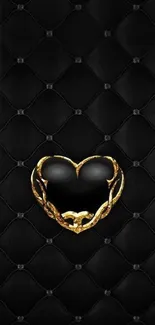 Black quilted wallpaper with golden heart accent.