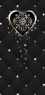 Elegant black heart wallpaper with golden and diamond accents.