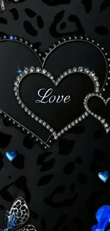Elegant black heart wallpaper with gem accents.