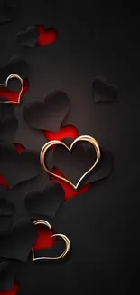 Elegant black hearts with red and gold on a dark background.