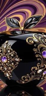 Luxurious black apple with purple jewels on vibrant backdrop