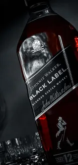 Photo of Johnnie Walker Black Label whiskey bottle in dark tones.