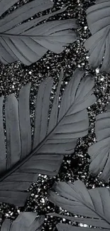 Black leaves wallpaper with shimmering background, elegant and sophisticated.